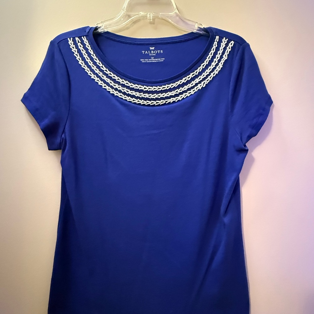 Talbots Blue Women's Top with White Accents